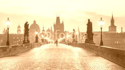 Prague - Czech Republic, Charles Bridge early in the morning.