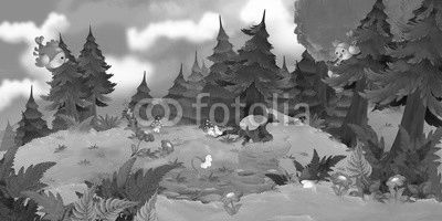 Cartoon background of a forest - illustration for the children