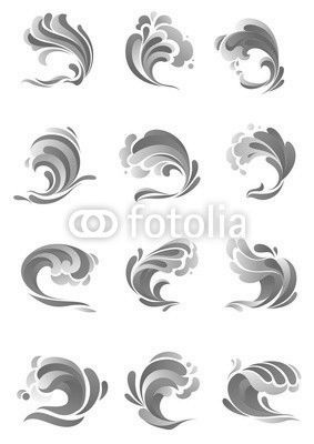 Waves, water splashes vector isolated icons