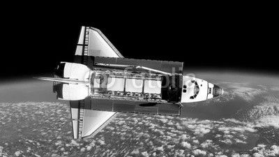 Space shuttle floats in space. Perfect of computer graphics videos about: space, earth, orbit, ISS, the International Space Station, astronauts, NASA and discovery