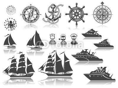 Compass and Sailing ships icon set