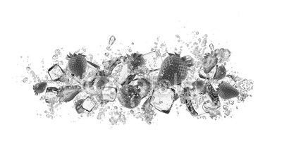 Strawberries in water splash on white background