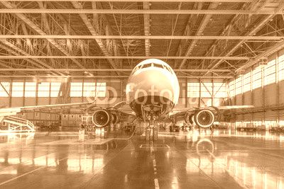 Passenger aircraft in the hangar