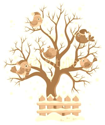 Winter tree with birds theme image 1