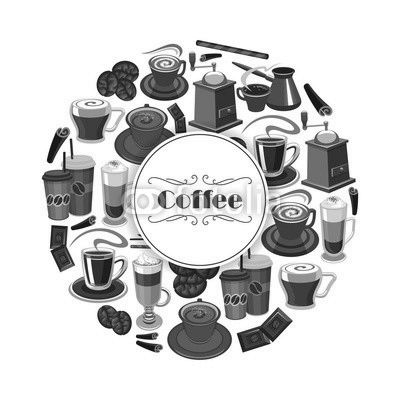 Coffee vector poster of espresso, latte hot drinks