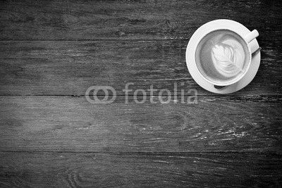 latte coffee on wood with space.