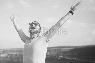 Handsome man outdoors portrait with a retro vintage instagram fi
