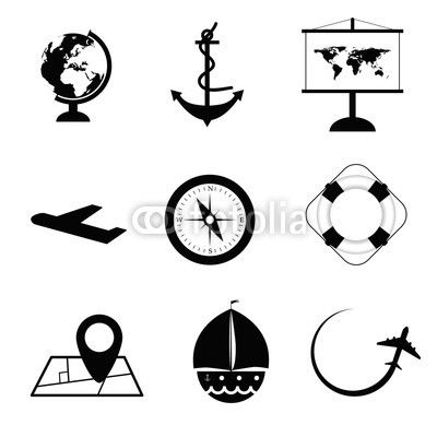 travel icon set in black and white color illustration