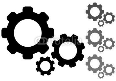 Icono plano engranajes en varios colores