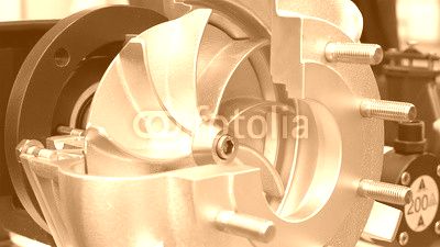 Rotor turbine circular electric pump for water or other liquid. Centrifugal pump for industrial water supply.