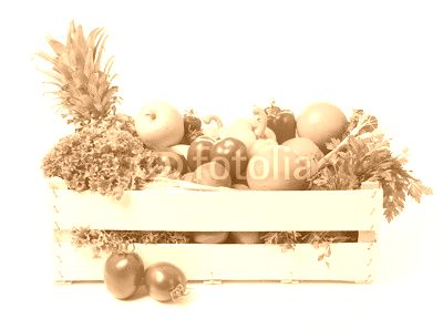 Crate with fruits and vegetable