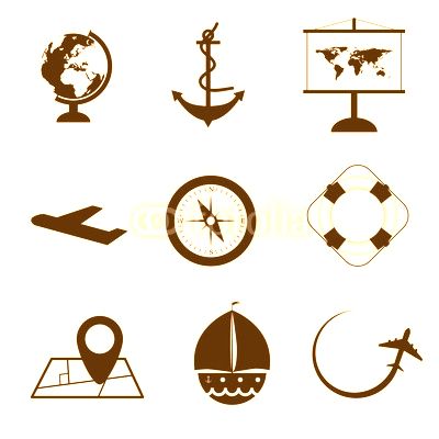 travel icon set in black and white color illustration