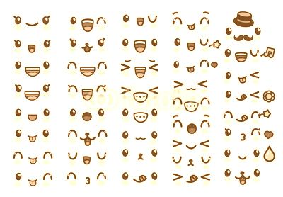Collection of cute lovely kawaii emoticon emoji Doodle cartoon face , smile , happy , wink , excited , sleepy , chill , kiss , crazy , sweet in childlike manga cartoon style - Vector file EPS10