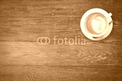 latte coffee on wood with space.