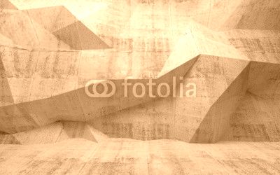Abstract dark concrete 3d interior with polygonal pattern on the