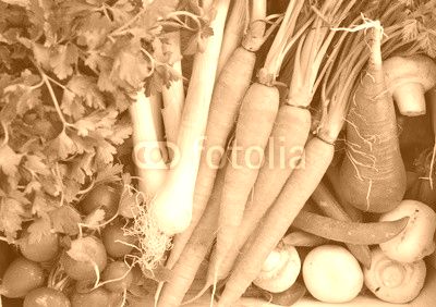 légumes crus, carottes, radis, oignons et champignons, 