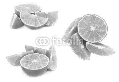Served lime fruit composition isolated over the white background, set of different foreshortenings