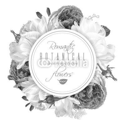 Romantic flowers round banner