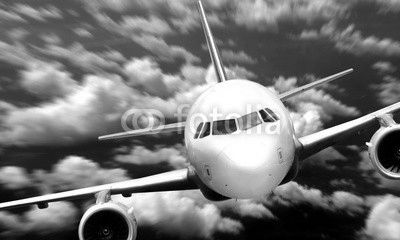 Airplane flying from nose view