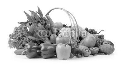 vegetables and fruits on white background
