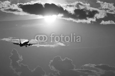 Silhouette of airplane with a beautiful sky
