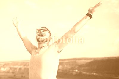 Handsome man outdoors portrait with a retro vintage instagram fi