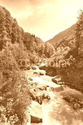 Vivid Swiss landscape with  pure river stream