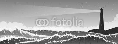 Stormy seascape background with lighthouse