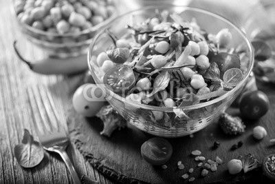 Healthy homemade chickpea and veggies salad, diet, vegetarian, vegan food