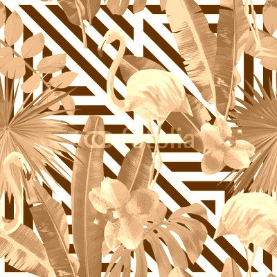 flamingo and orchids pattern, geometric background