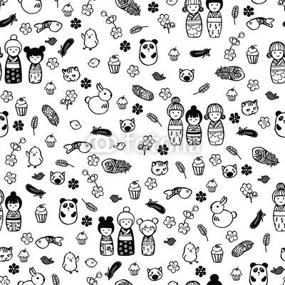 Miniatures in the anime style. Seamless pattern.