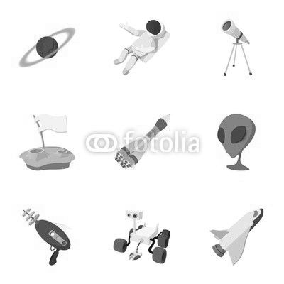 Cosmos icons set, cartoon style