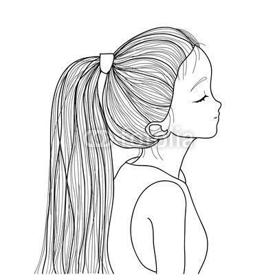 Hand-drawn cute girl with ponytail