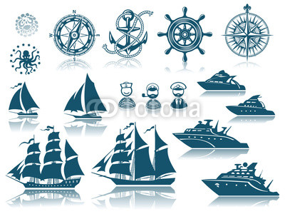 Compass and Sailing ships icon set