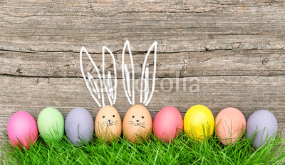 Easter eggs cute bunnies. Funny decoration