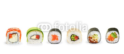 Sushi rolls isolated on white background.