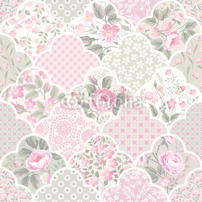 seamless floral patchwork pattern with roses in pastel colors