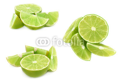 Served lime fruit composition isolated over the white background, set of different foreshortenings