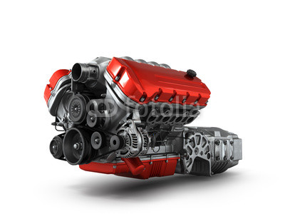 automotive engine gearbox assembly is isolated on a white backgr