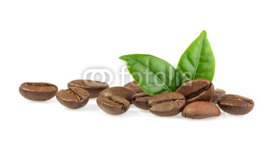 coffee grains with leaves isolated