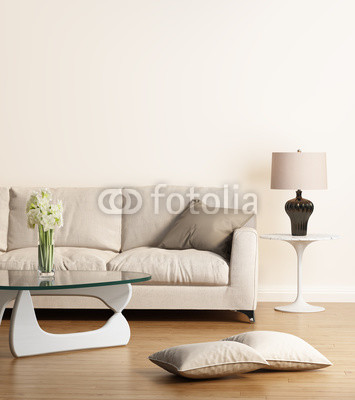 Modern beige sofa in a contemporary living room
