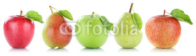 Apfel Frucht Birne Birnen Äpfel Früchte Obst in einer Reihe Fr