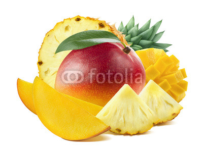 Peach mango long slices isolated on white background as package design element