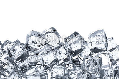 heap of ice cubes on white background