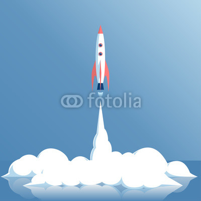 vector illustration of a rocket launch or of a spaceship, or a spacecraft, startup concept