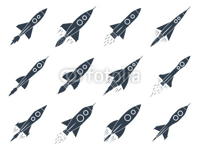 Set of vector rocket icons isolated on white