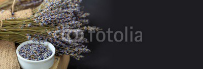 Dried lavender bunch on black background