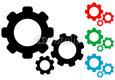 Icono plano engranajes en varios colores
