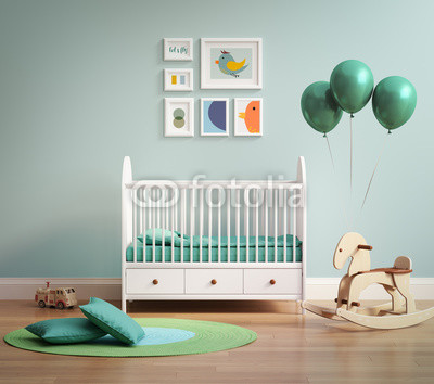 Modern baby's room with pale green wall