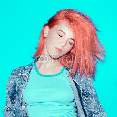 Stylish Girl with Orange hair and denim shirt